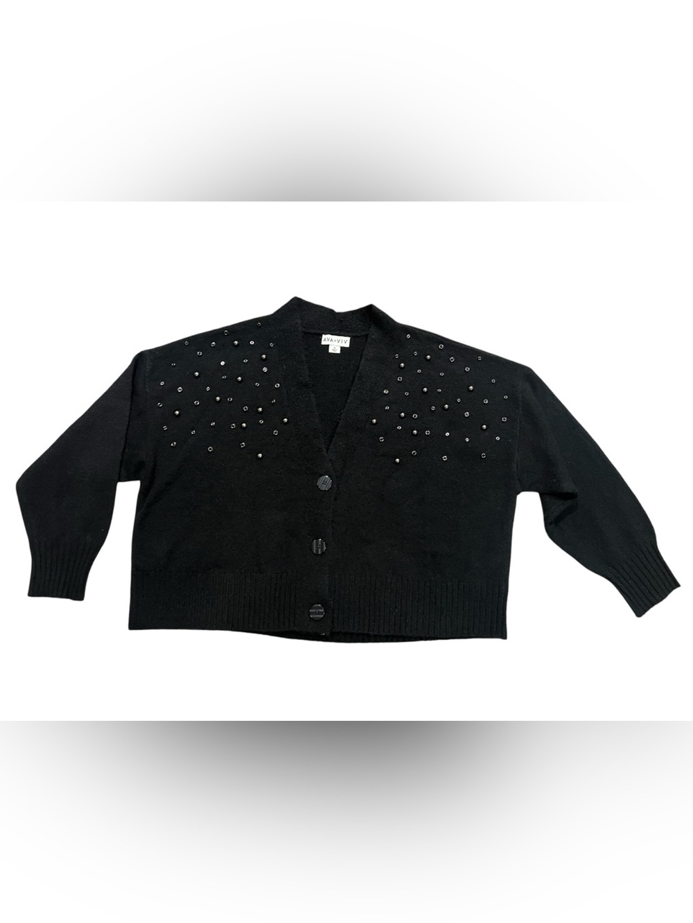 Ava & Viv Black Beaded Embellished V-Neck Button Cardigan size 1X